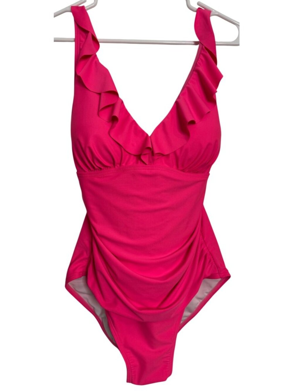 DKNY Ruffle Pink One Piece Swim Size 12 Pink NWT Underwire Ruched - Picture 7 of 10